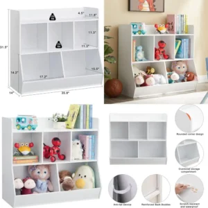 5-Cubby Kids' Toy Organizer with Bookshelf