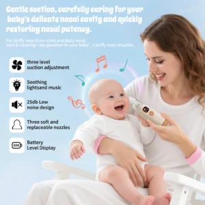 Baby Nasal Aspirator Rechargeable with 3 Silicone Nozzles for Newborns, and Toddlers
