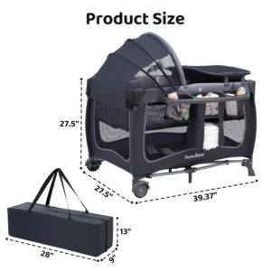 Baby Playard with Canopy, Portable Crib with Changing Table